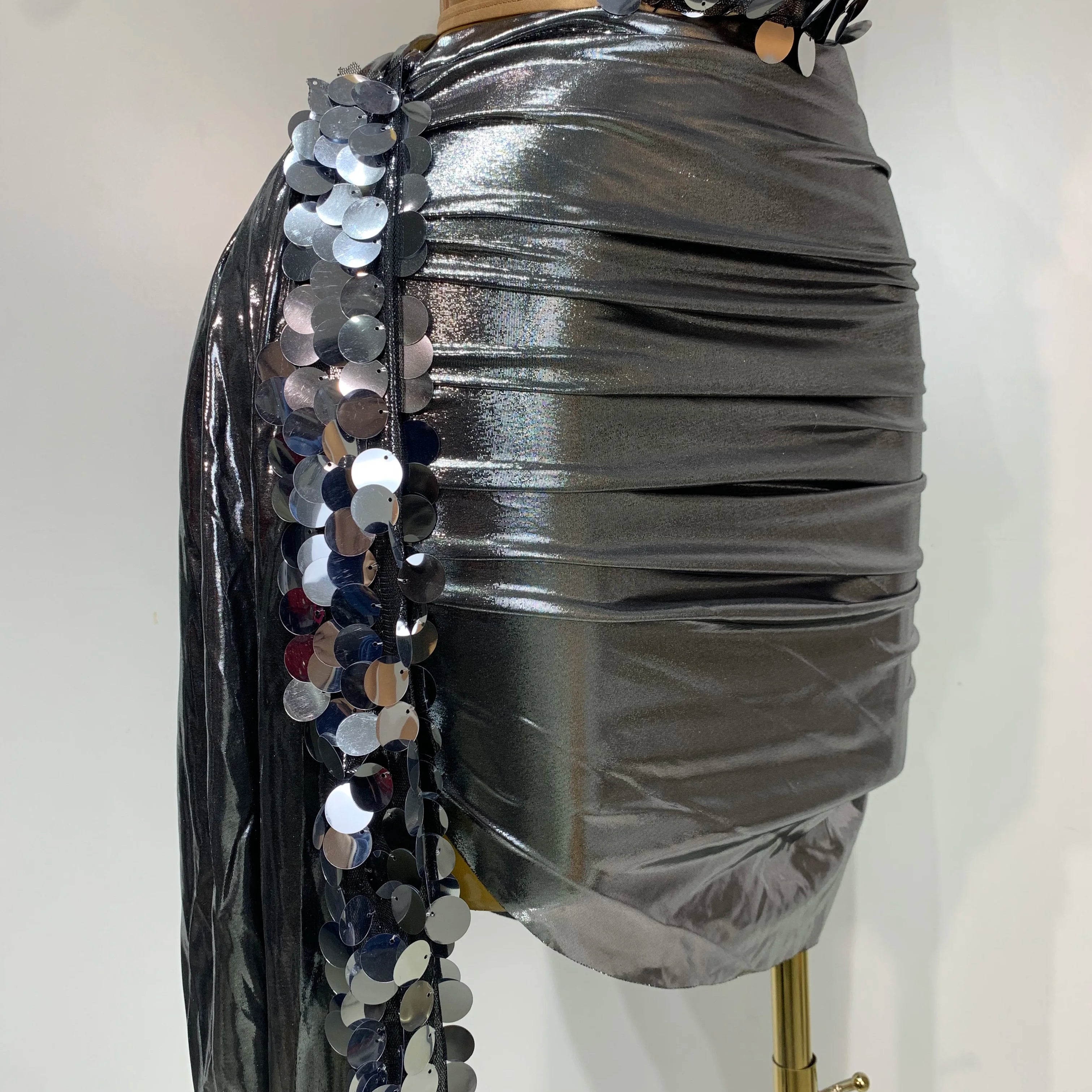 Sparkly Sequin Two Piece Set Sexy Strapless Backless Women's Outfit Evening Party Nightclub Stage Performance Dance Costume