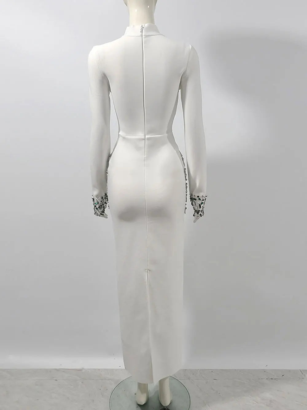 2024 Sexy Women's Heavy Industry Beaded Bandage Dress Bodycon Stand Collar Long Sleeve Midi Dress Cocktail Evening Party Vestido