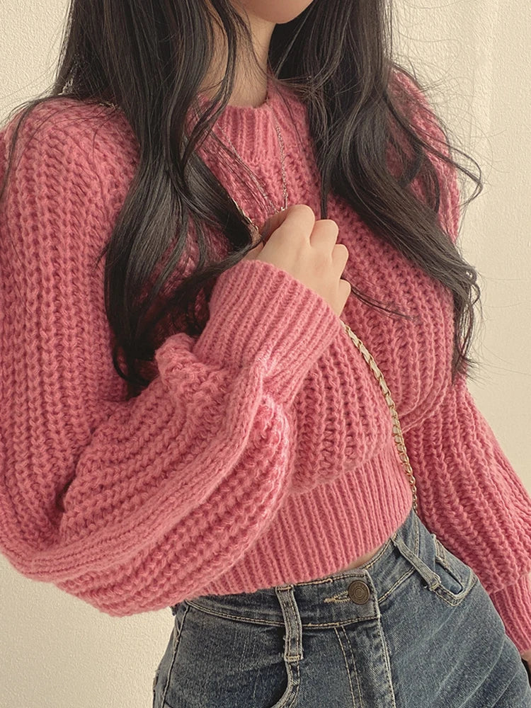 Vintage Harajuku Lantern Long Sleeve Women Sweater Casual Korean Autumn Winter Knitwear Soft Warm Tops Chic Solid Femme Sweater