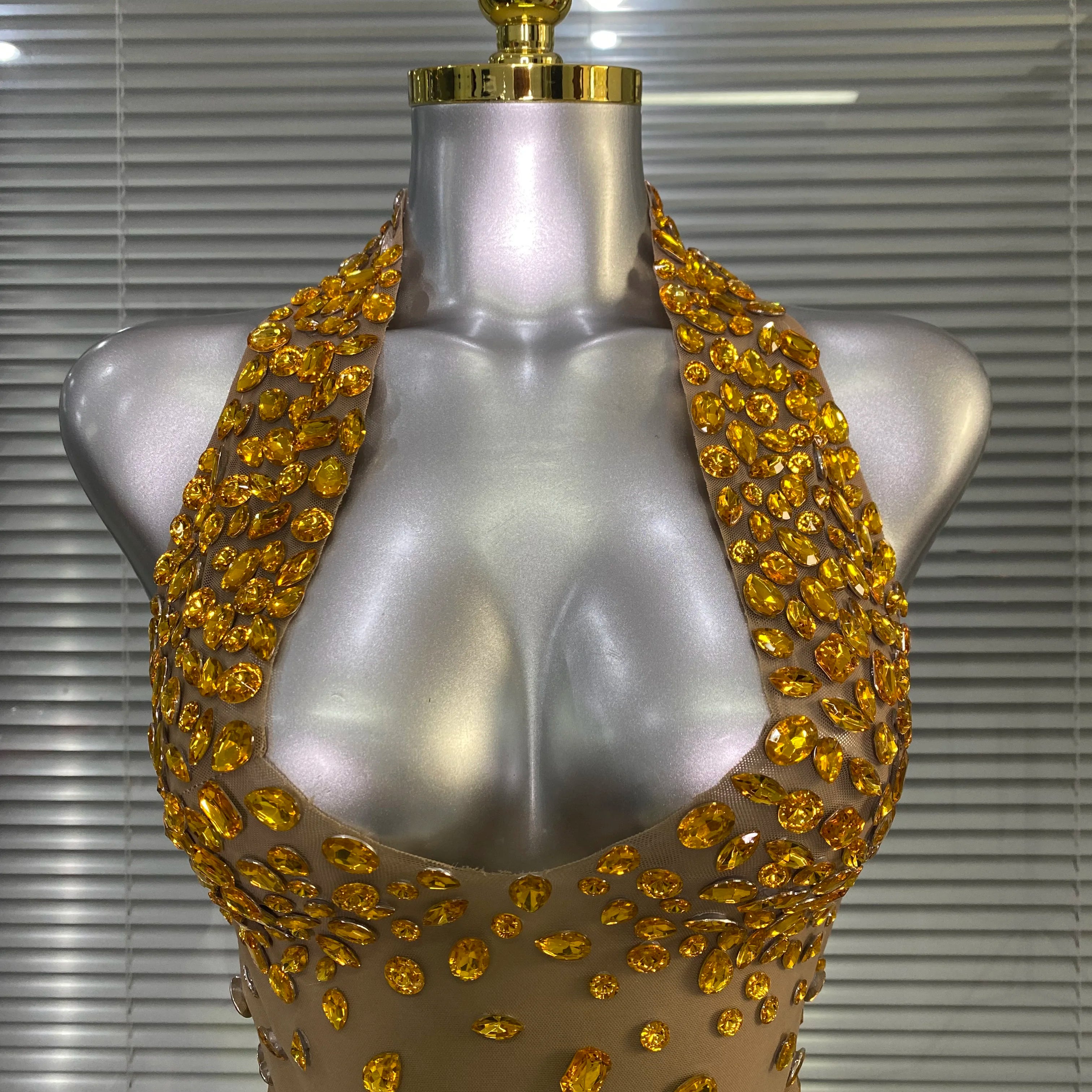 Celebrity New Women Sexy Transparent Mesh Backless Gold Black Costume Stage Dancer Singer Night Club Mini Party Dress