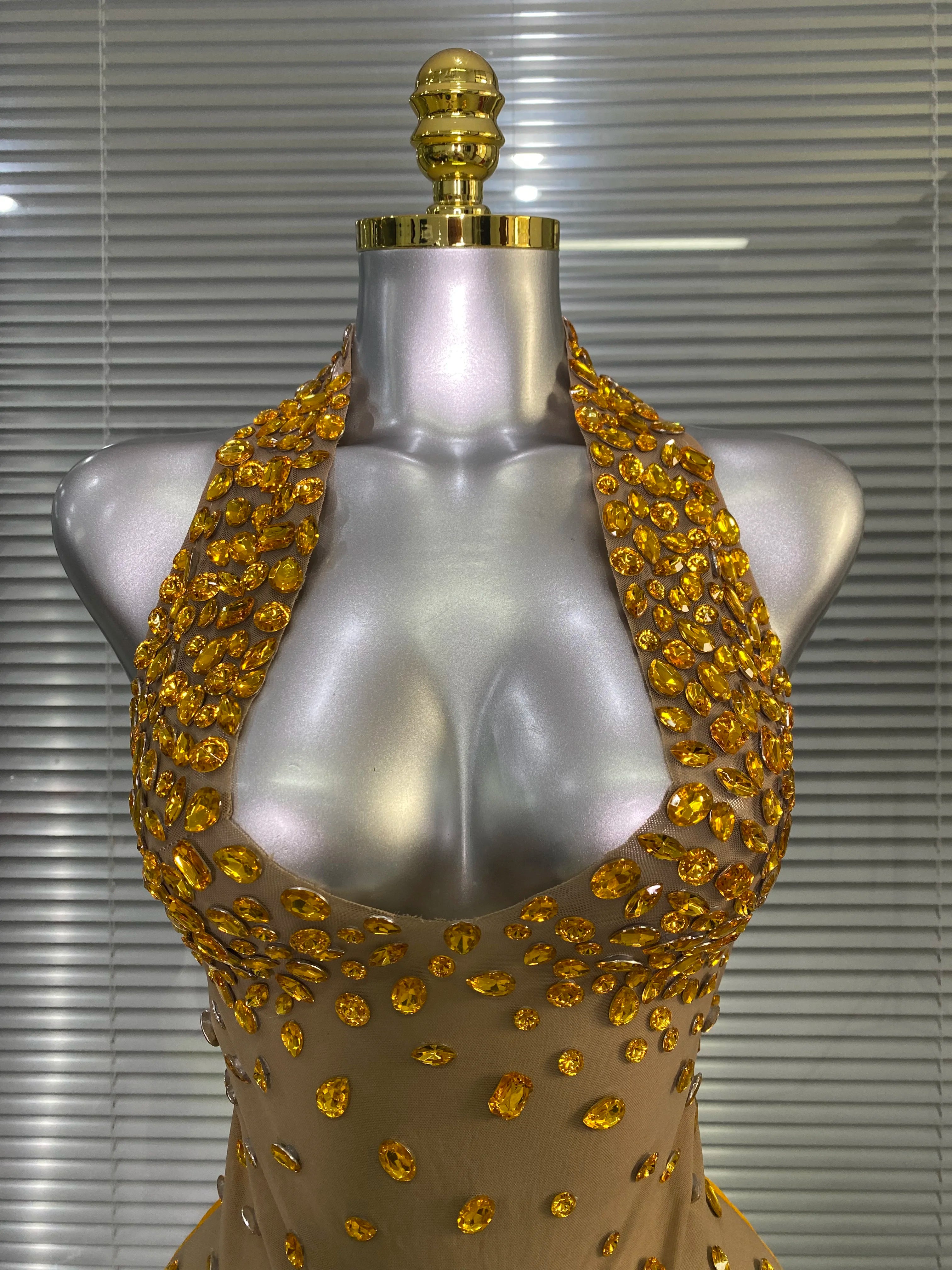 Celebrity New Women Sexy Transparent Mesh Backless Gold Black Costume Stage Dancer Singer Night Club Mini Party Dress