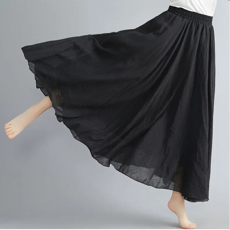 Fashion Cotton Linen Clothes Women Skirts Maxi Y2k Elegant Beach Saia Ropa Mujer Casual Vestido Boho Long Skirt Faldas Harajuku black