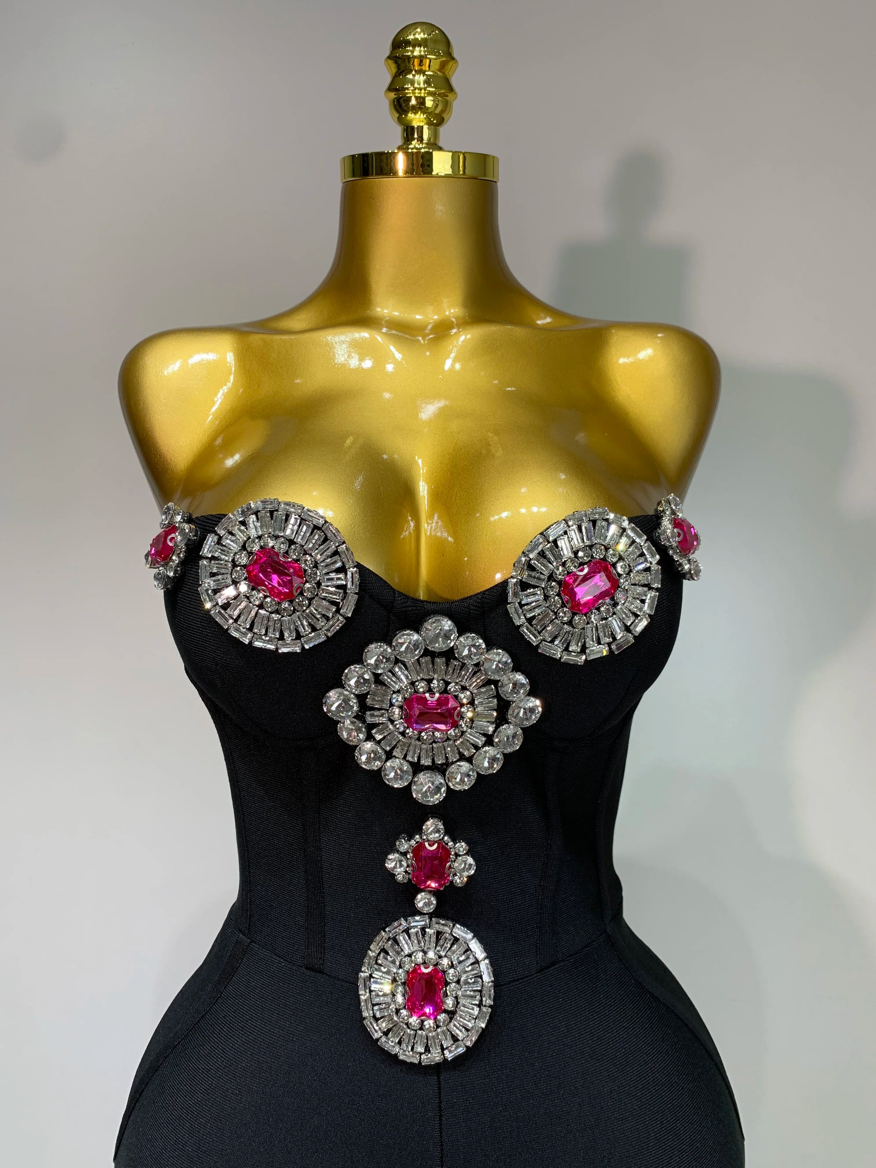 Fashion Celebrate Sparkly Rhinestone Women Sexy Strapless Bodycon Bandage Jumpsuit Runway Nightclub Party Luxury Birthday Outfit