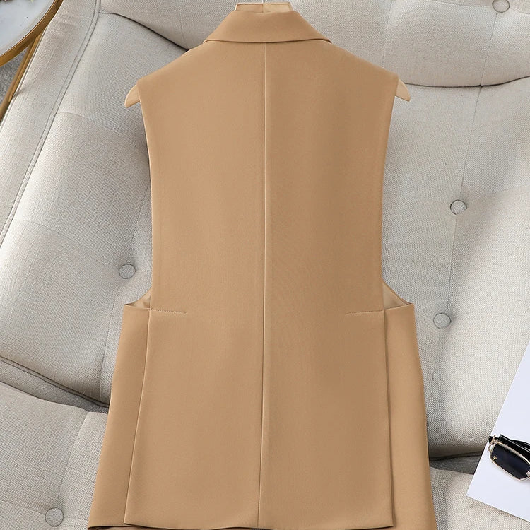 Fashion Women Formal Blazer Vest Ladies Khaki Black Coffee Slim Sleeveless Jacket Coat For Business Work Wear