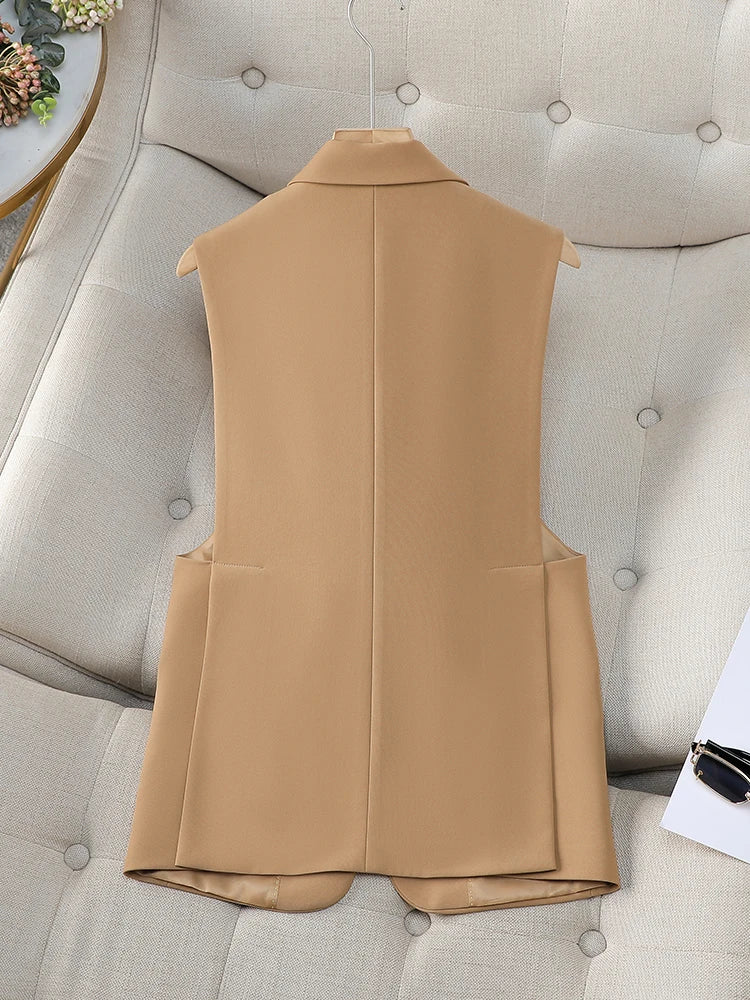 Fashion Women Formal Blazer Vest Ladies Khaki Black Coffee Slim Sleeveless Jacket Coat For Business Work Wear