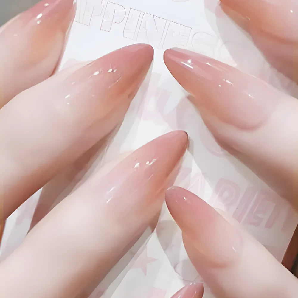 24pcs Nude Pink False Nails Sweet Gradient Pink Almond Fake Nail Tips Wearable Detachable INS Simple Nude Color Press on Nails