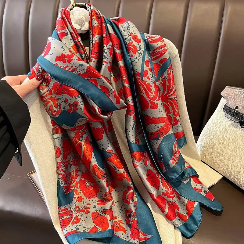 180*90cm Luxury Brand Spring Summer Autumn Women Clothing New Fashion Color matching printed silk scarf lady popular turba 4 180cmx90cm