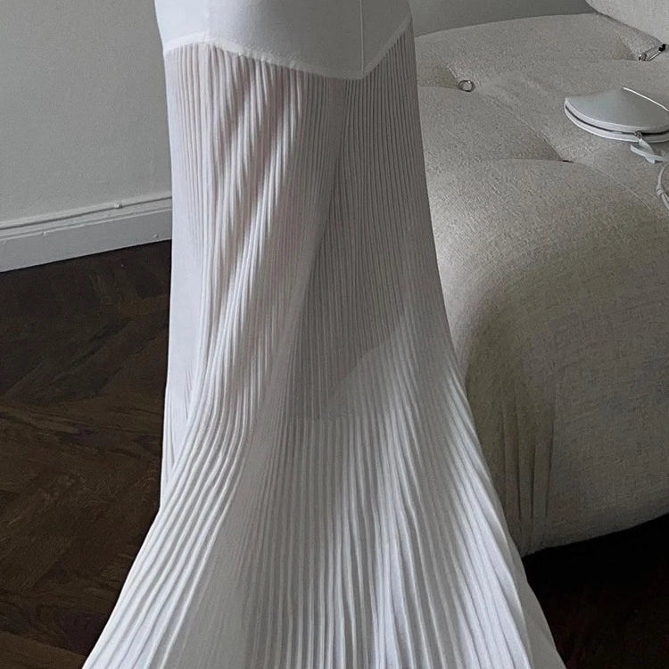 Tossy Knitted V-neck Elegant Long Dress Sexy Sleeveless Slim Stitching Folds Beach Vacation Female White Dress Knitwear Outfits