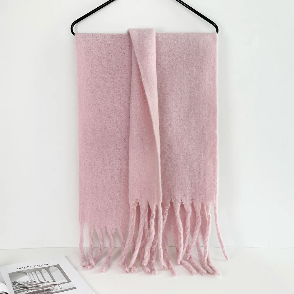 Winter Warm Scarf Women Girl Fashion Solid Color Shawl Stole Faux Cashmere Bandana for Lady 210*40cm Pink
