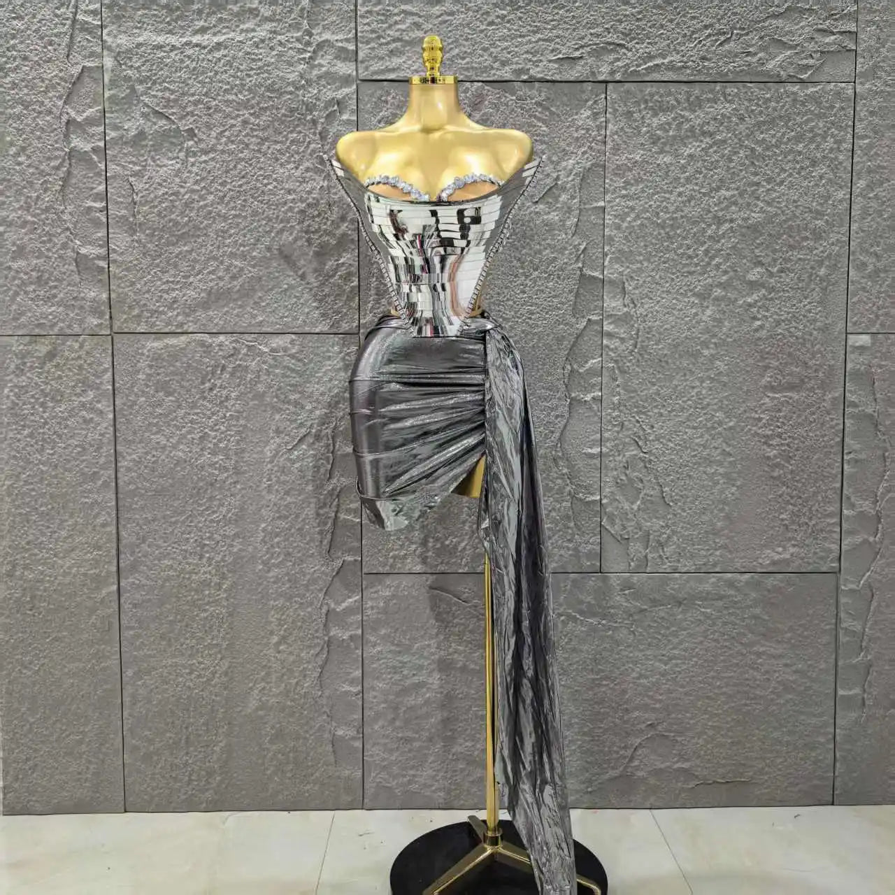 Robe moulante sexy 2 pièces pour femme, couleur or et argent, sans bretelles, scintillante, idéale pour une soirée en boîte de nuit ou un anniversaire