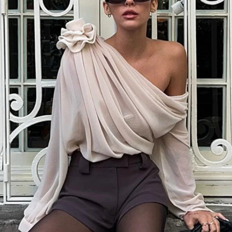 Women's Blouse Sexy Sker Collar Long Sleeve Ladies Office Blouse and Shirts Female Tops Elegant 3D Flower Shirts