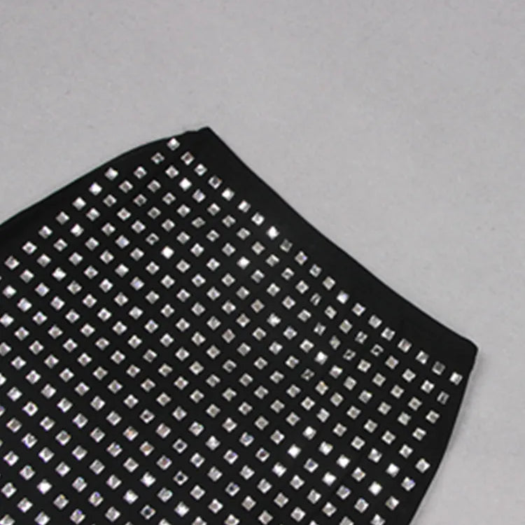 Summer Women Black Diamonds Midi Bodycon Skirt Designer High Waist Party Office Lady Elegant Split Skirt