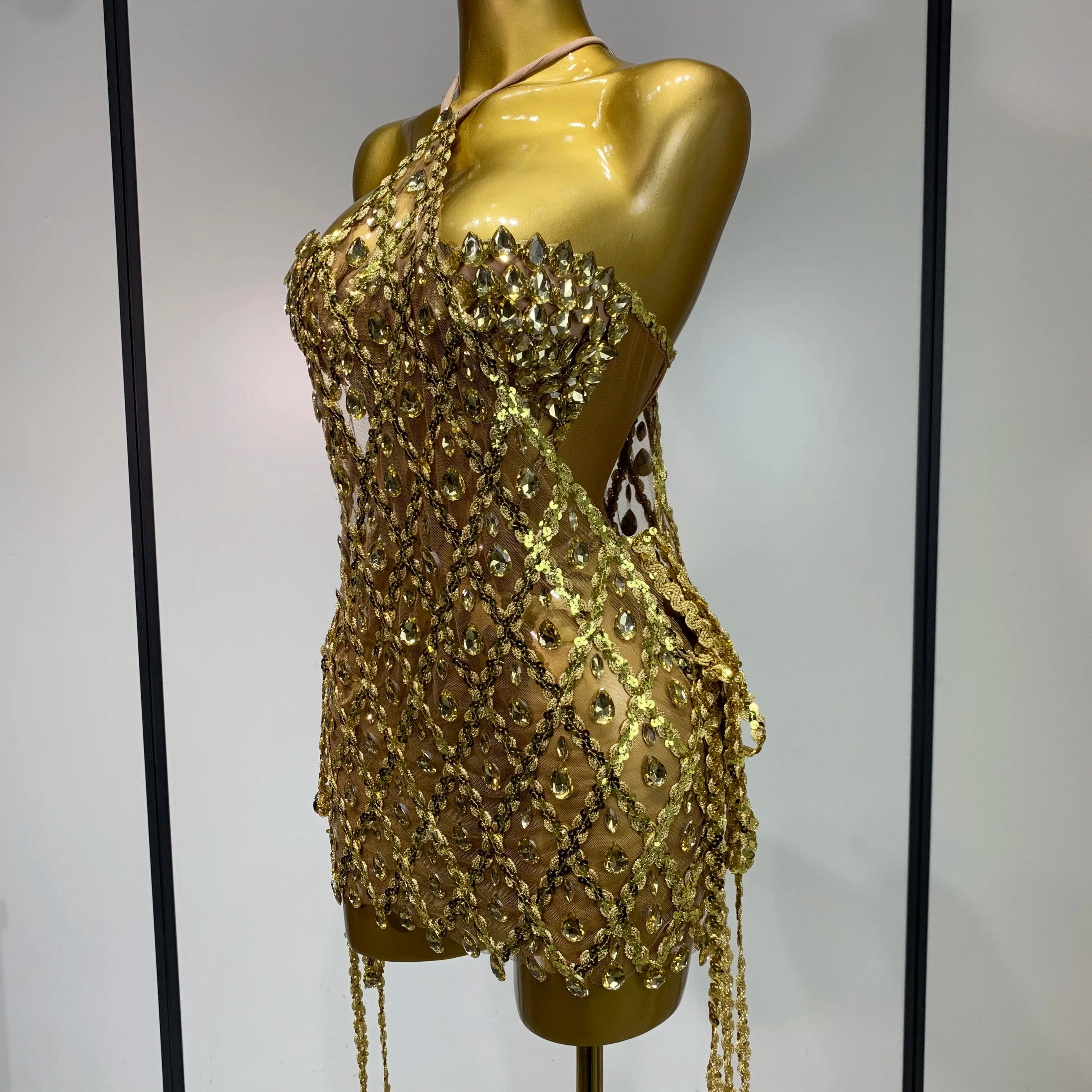 Sparkly Sequin Diamond Mesh Transparent Two Piece Set Women 2025 Sexy Evening Party Celebrate Birthday Photo Shoot Wear