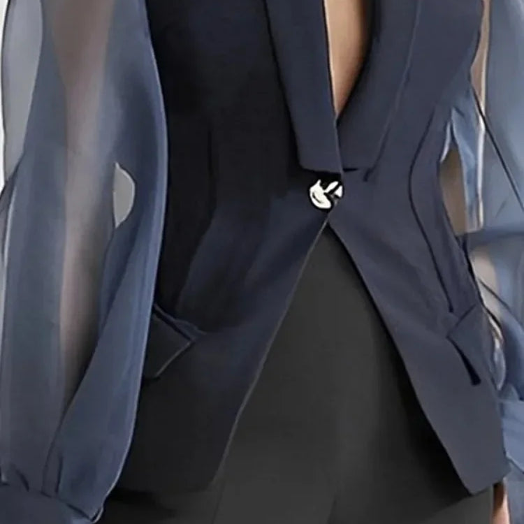 Bonboho Blazer Suits Top for Women Lapel V-neck Puff Sleeve Buttoned Shirt & Blouse for Urban Female Spring and Summer Tops