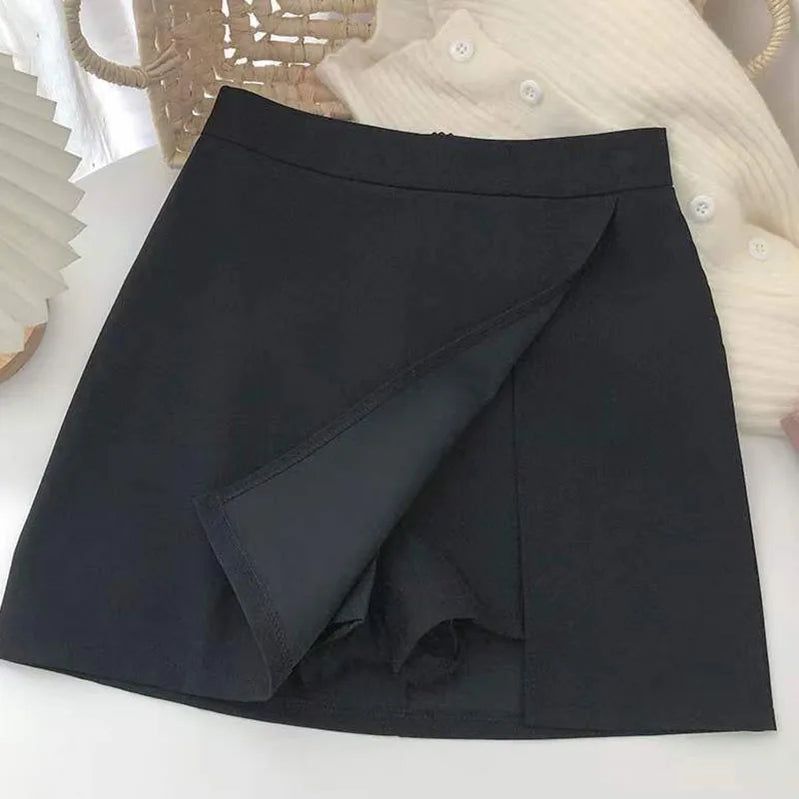 Lucyever Black Gray Women Skirts A-Line Korean Style High Waist Split Mini Skirt Woman Simple Casual Office Shorts Skirts Female Black