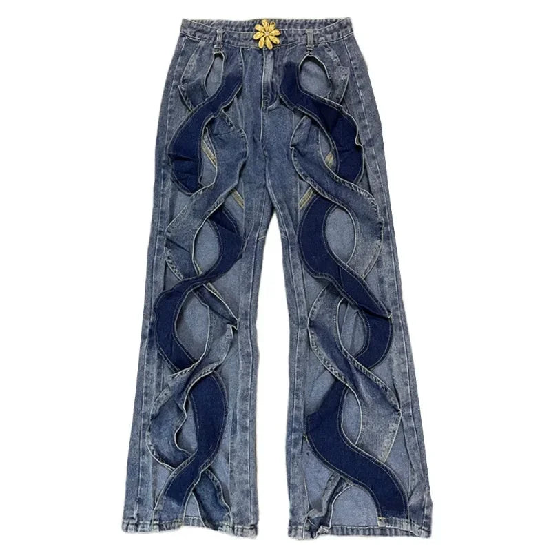 Winter Fashionable Twisted Heart Jeans - Customizable with Metal Buckle Heart-Shaped Jeans,Halloween Party Costume