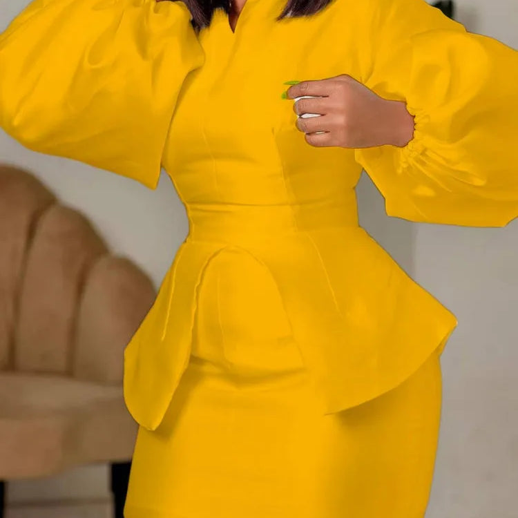 Plus Size Autumn 2 Two Piece Set Women Puff Long Sleeve Fashion Slim Waist Ladies Cropped Blouses Bodycon Sexy Woman Mini Skirts