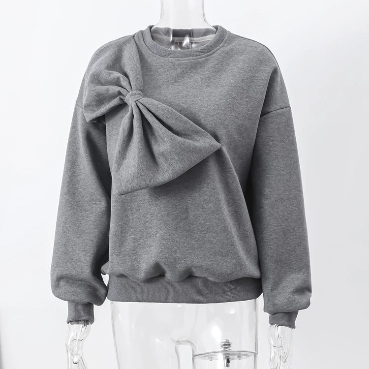 Bow O Neck Women Pullover Long Sleeve Solid Loose Female Tops Spring Fashion Casual All Match Lady Blouses