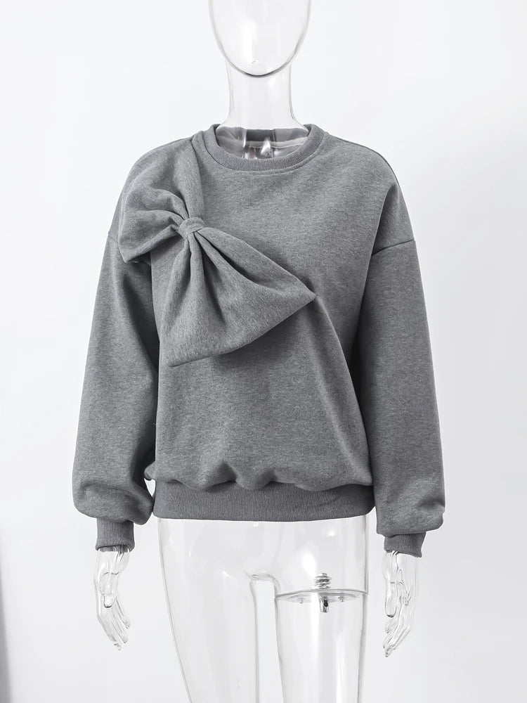 Bow O Neck Women Pullover Long Sleeve Solid Loose Female Tops Spring Fashion Casual All Match Lady Blouses