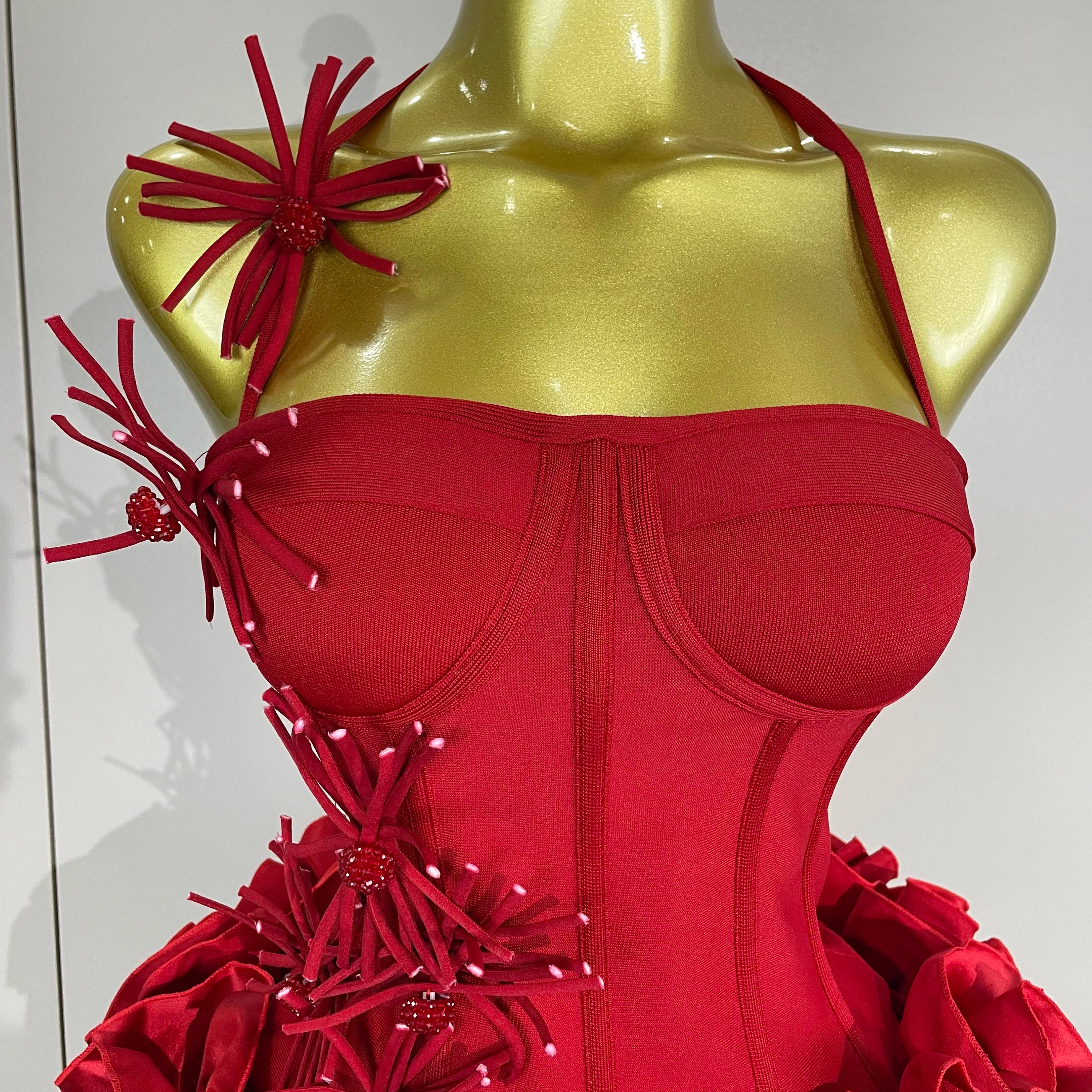 Women Sexy Halter Prom Gown Celebrity Club Two Piece Set Cocktail Elegant Fashion Luxury Birthday Party Red Black Bandage Outfit