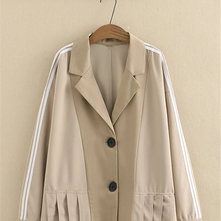 Plus Size Women's Suit Suit Collar Lapel Casual Jacket Elastic Waist Side White Strip Stitched Casual Suit Trousers Combination