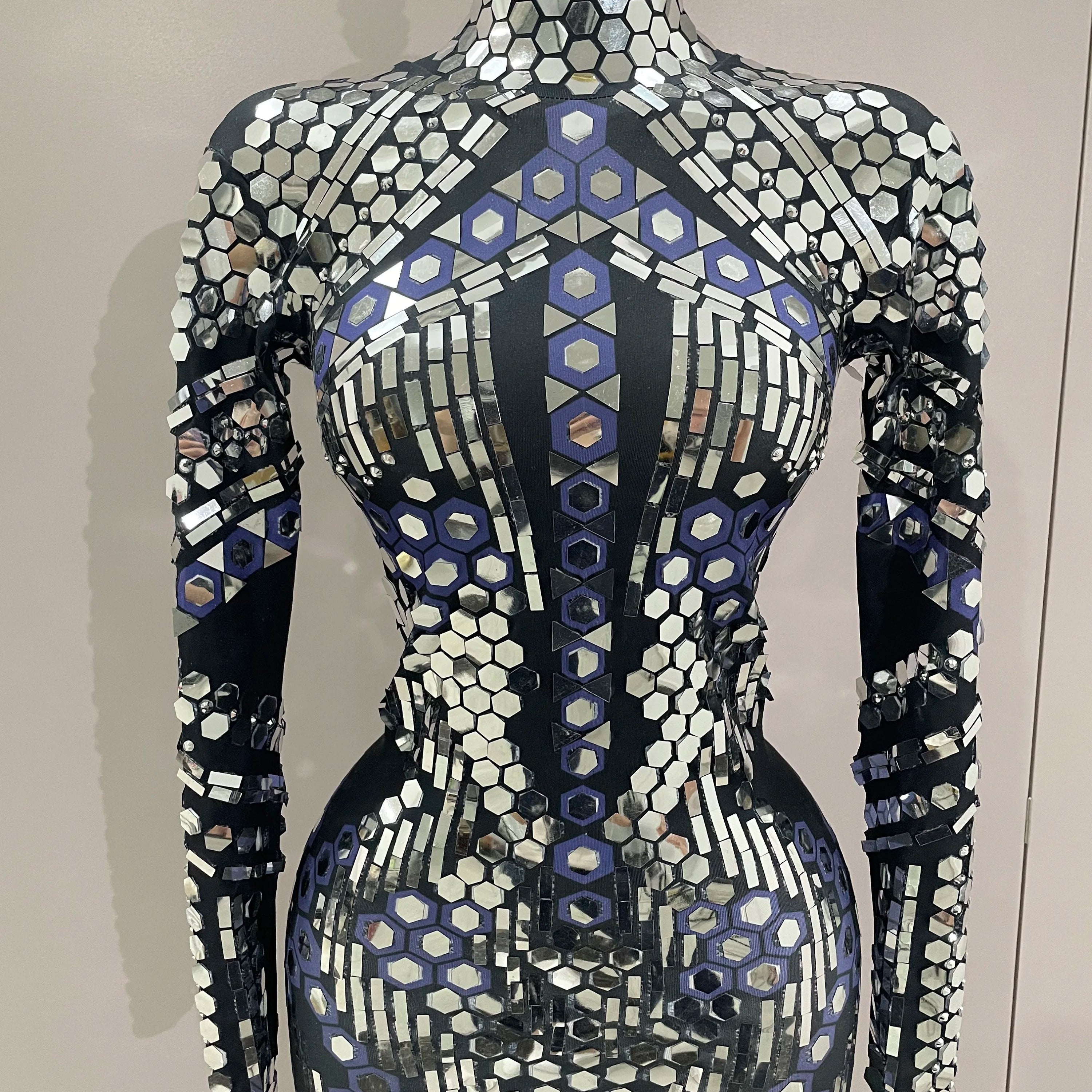 Sexy Shiny Silver Sequins Mirror Black Spandex Jumpsuit 2025 Women Prom Dancer Singer Costume Evening Birthday Show Stage Outfit