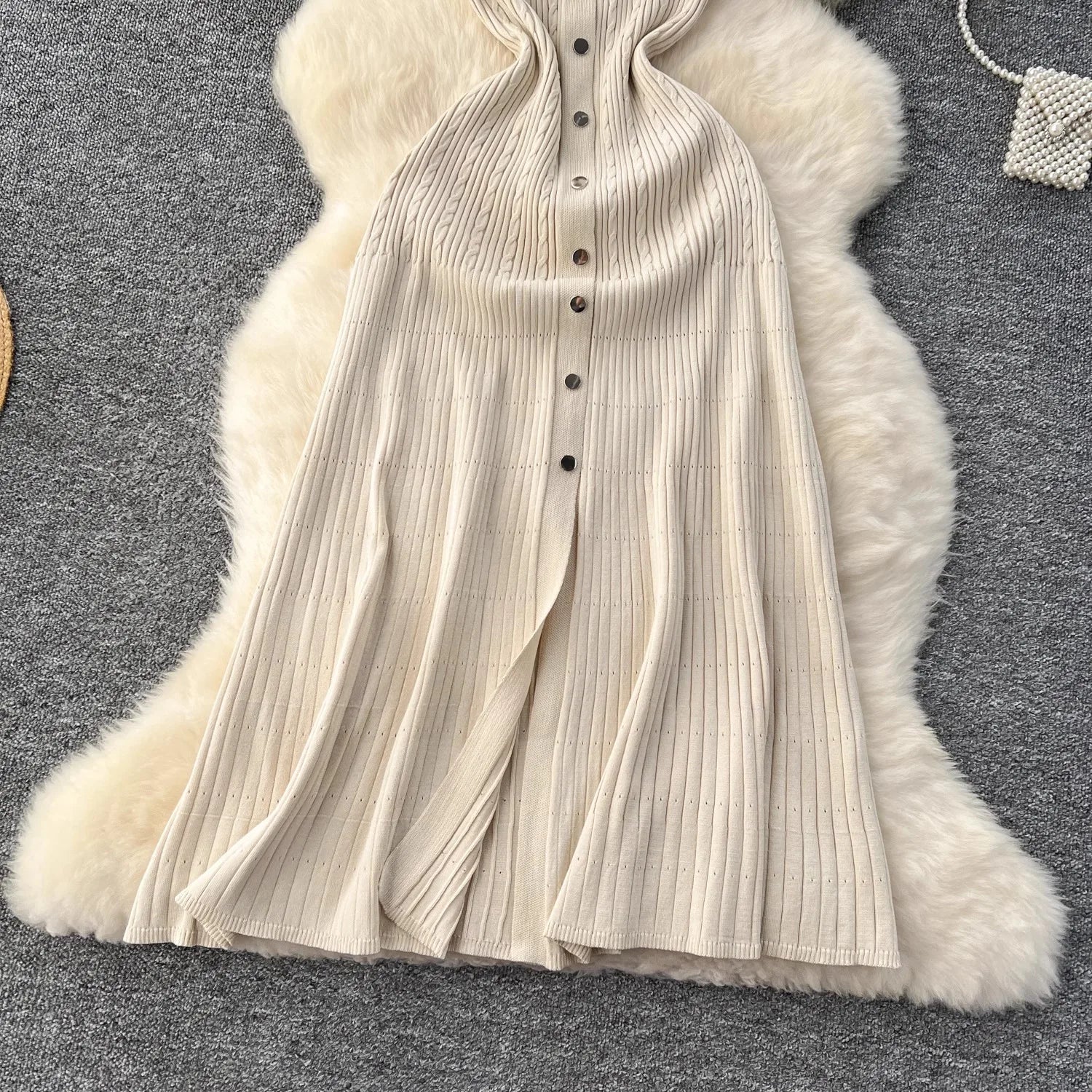 YuooMuoo Summer Women Knitted Long Dress Brand Fashion Turn-down Collar A-line Sweater Dress Elegant Lady Office Dress Robe