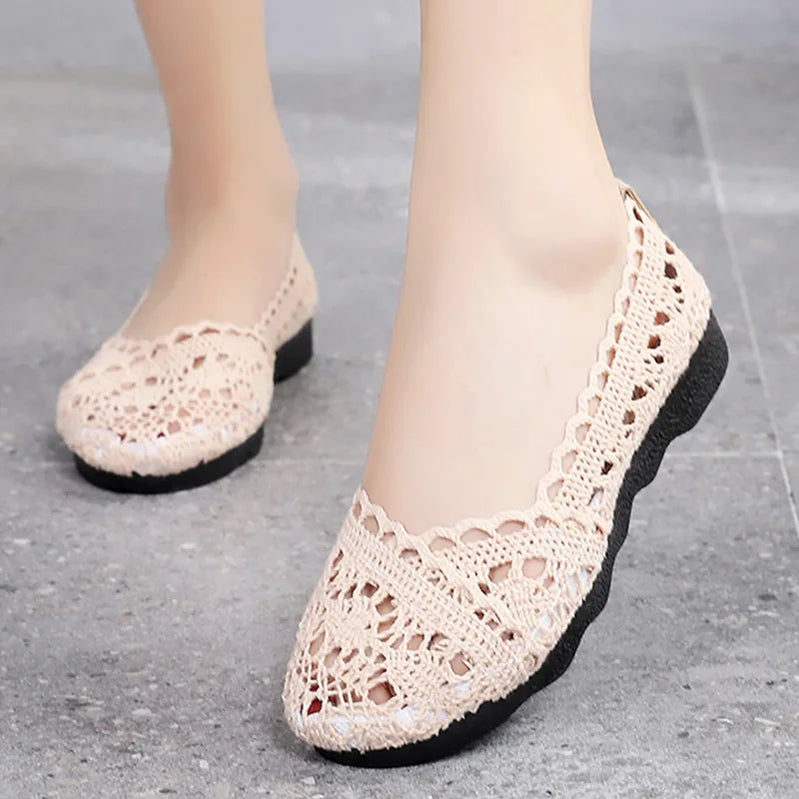 Women shoes fisherman shoes woman mesh breathable flat soft bottom women peas shoes womans shoes flats shoes 2023 Creamy-white