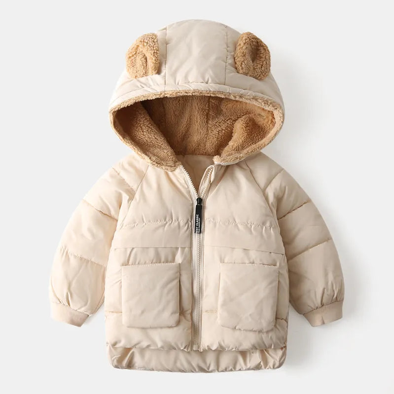 Kids Cotton Clothing Thickened Down Girls Jacket Baby Children Winter Warm Coat Zipper Hooded Costume Boys Outwear white