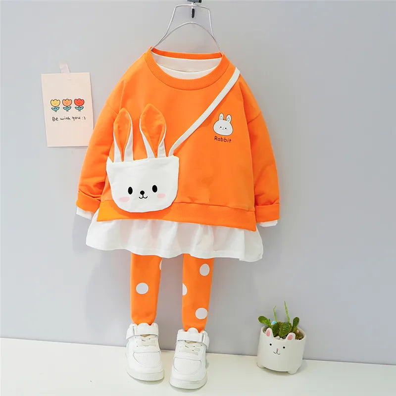 Girls Clothes Spring Autumn Baby Kids Clothing Sets Hooded Casual T Shirt Pants Toddler Infant Tracksuit Children Outfits AC2107-Orange