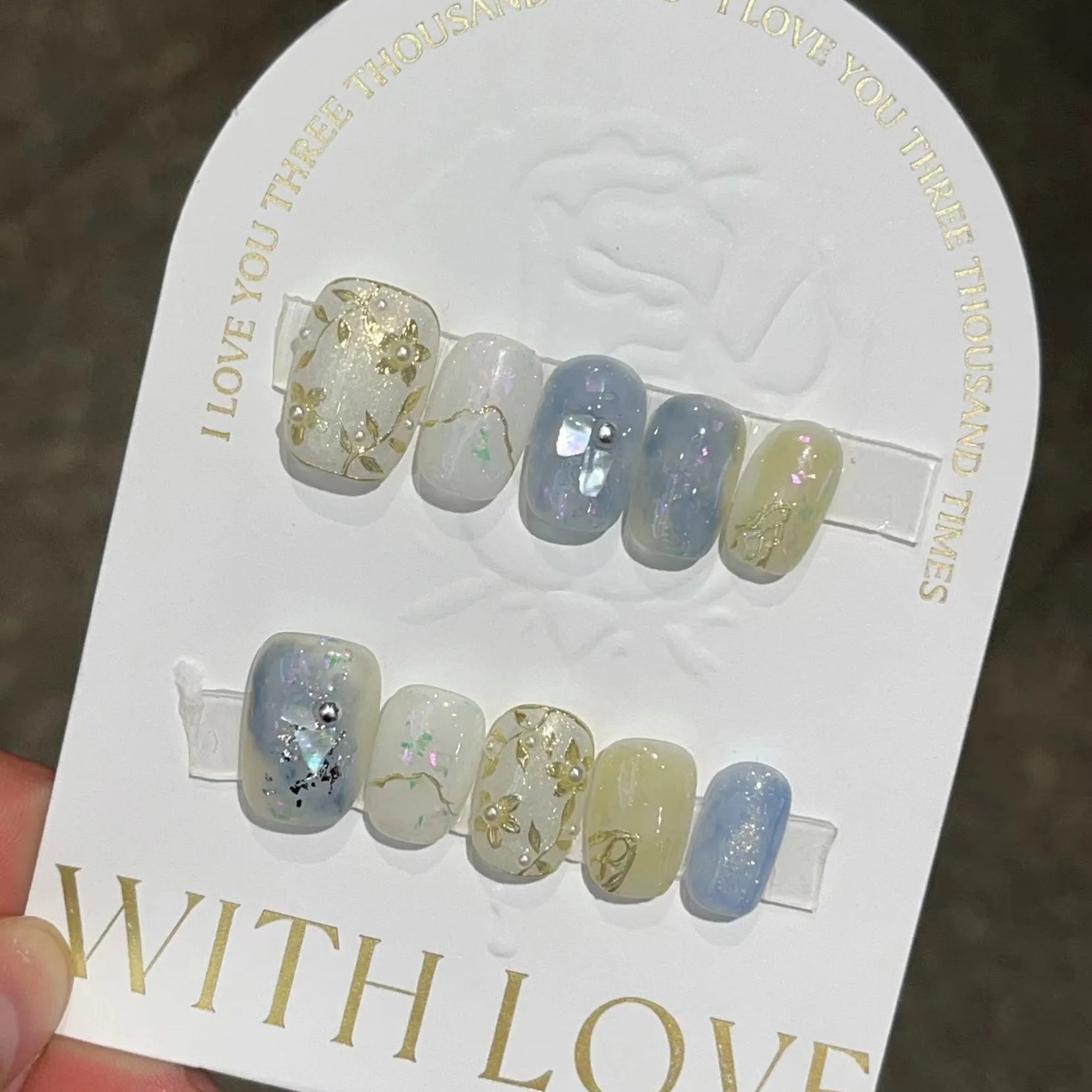 10Pcs Floral Leaves Ballerina Handmade Fake Nails Short Shimmery Press on Acrylic Nail Autumn Winter False Gel Nail Manicure Tip