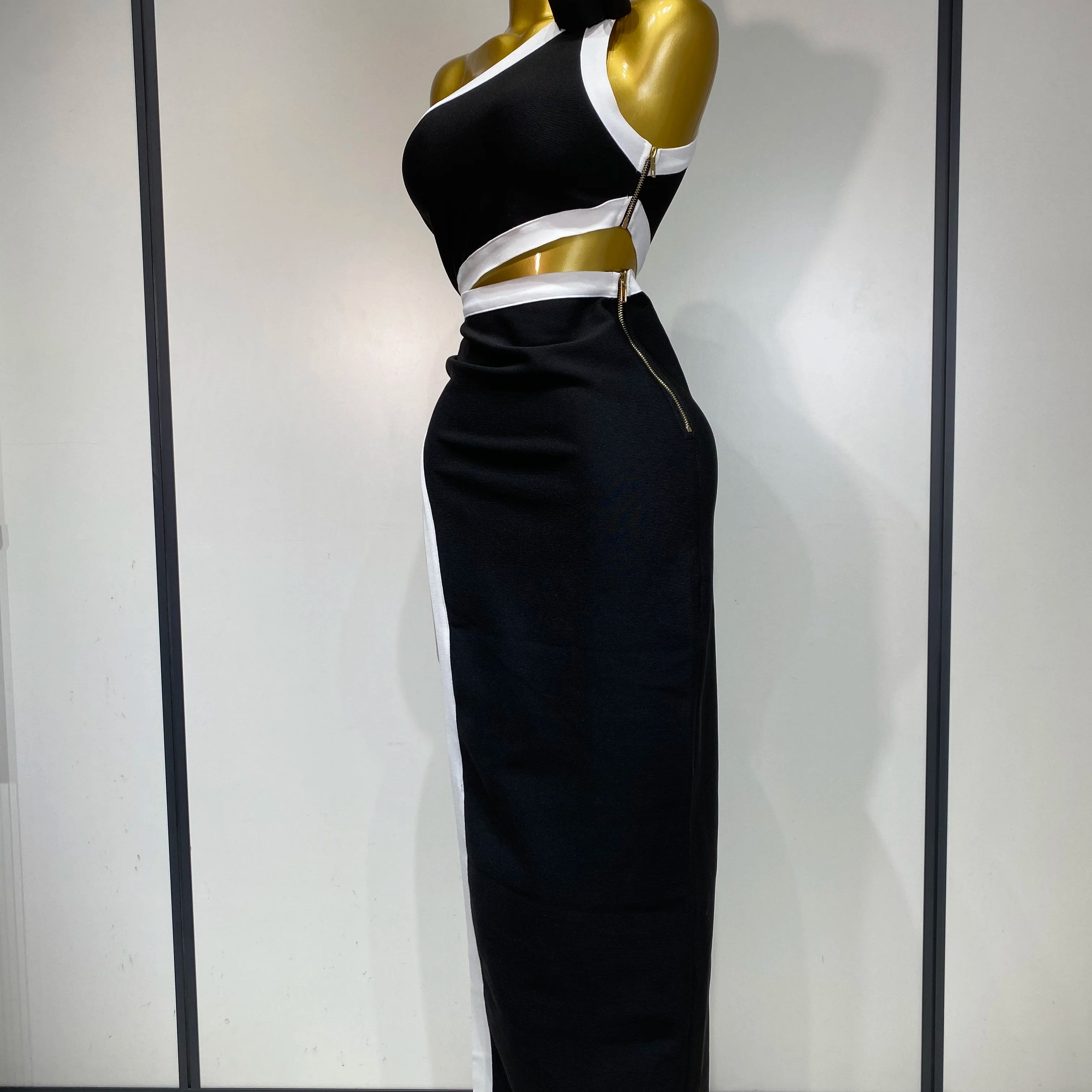 Women Celebrity Sexy One Shoulder Cut Out Split Maxi Long Bodycon Bandage Dress 2025 Elegant Evening Club Birthday Party Dress