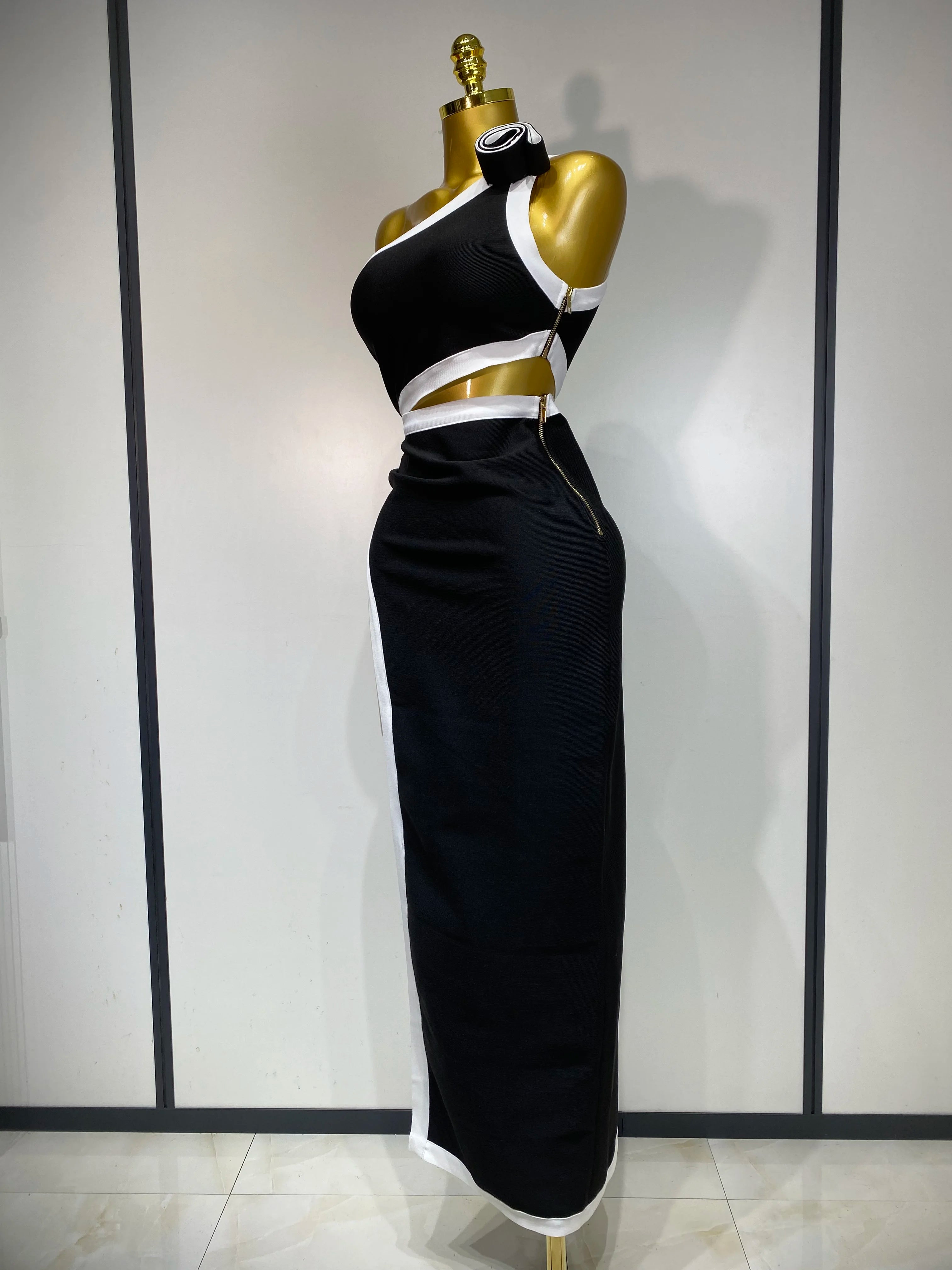 Women Celebrity Sexy One Shoulder Cut Out Split Maxi Long Bodycon Bandage Dress 2025 Elegant Evening Club Birthday Party Dress