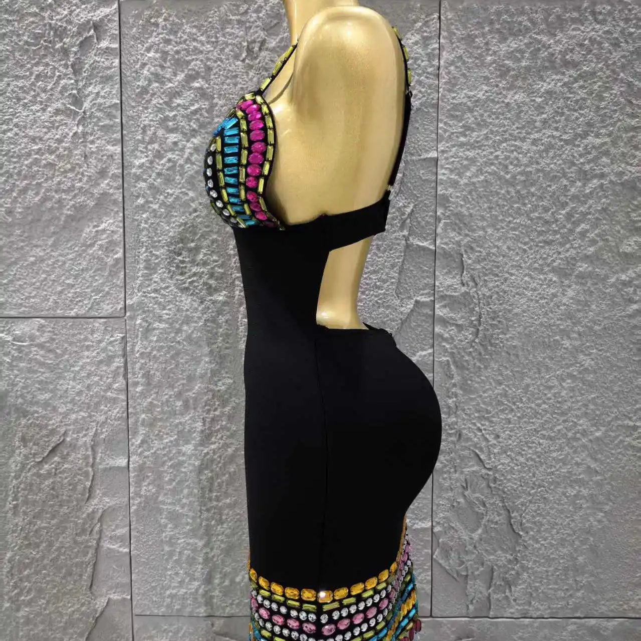 Women Sleeveless Sexy V-Neck Shinning Crystal Bodycon Mini Bandage Dress Celebrate Nightclub Party Outfit Vestido