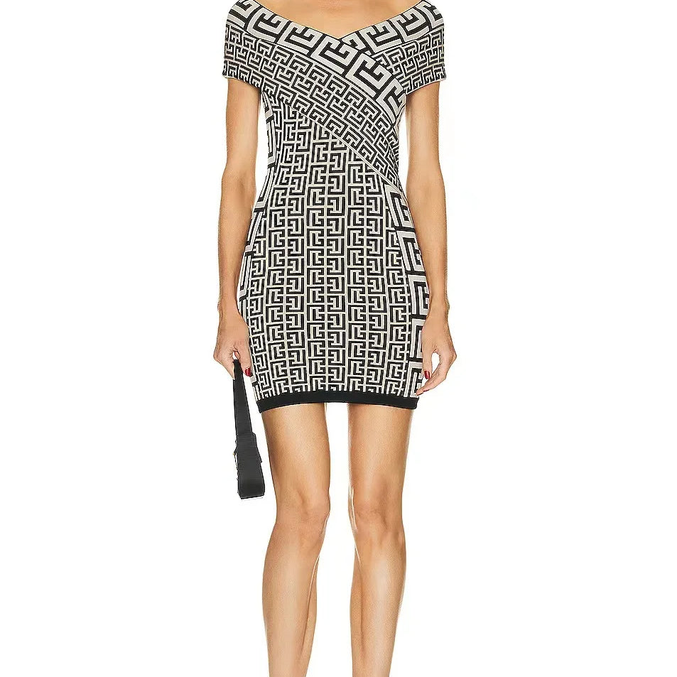 Women Sexy Slash Neck Off the Shoulder Bodycon Mini Bandage Dress Jacquard Elegant Evening Party Dress Wholesale