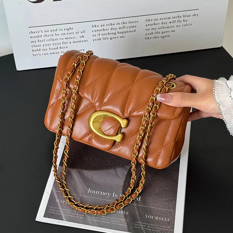 Chain Crossbody Bag New Personality Leisure All Match Diamond Check Embroidery Line Shoulder Bag Fashion Armpit Small Square Bag