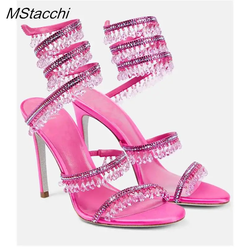 Crystal Wrap Sandals Women Summer Wedding Shoes High Heel Party Shoes Ankle Strappy Sandals Designer Stiletto Heel Shoes