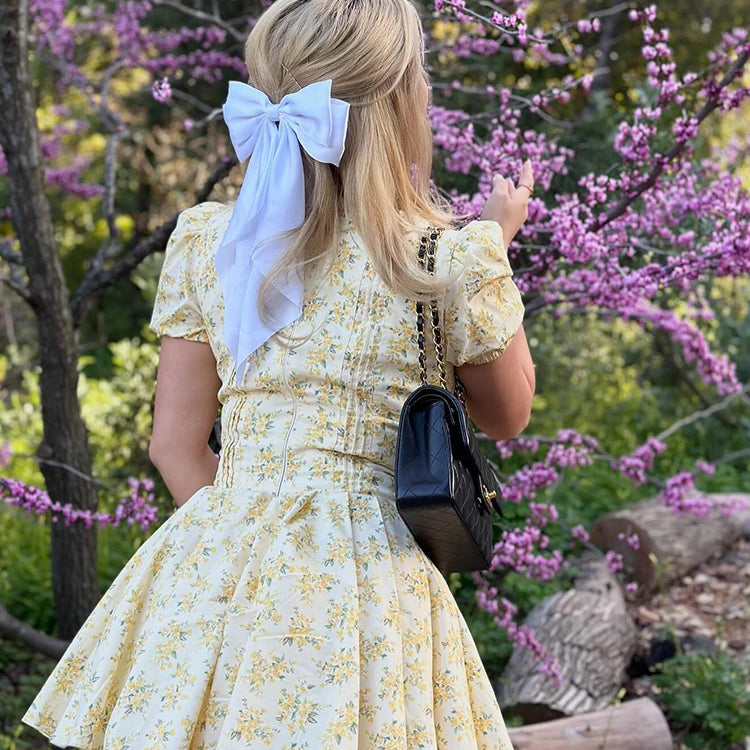 Suninheart Fashion Summer Dresses 2024 Sexy V Neck Puff Sleeve Tulle Dress Fluffy Print Holiday Party Dress Casual A Line Dress