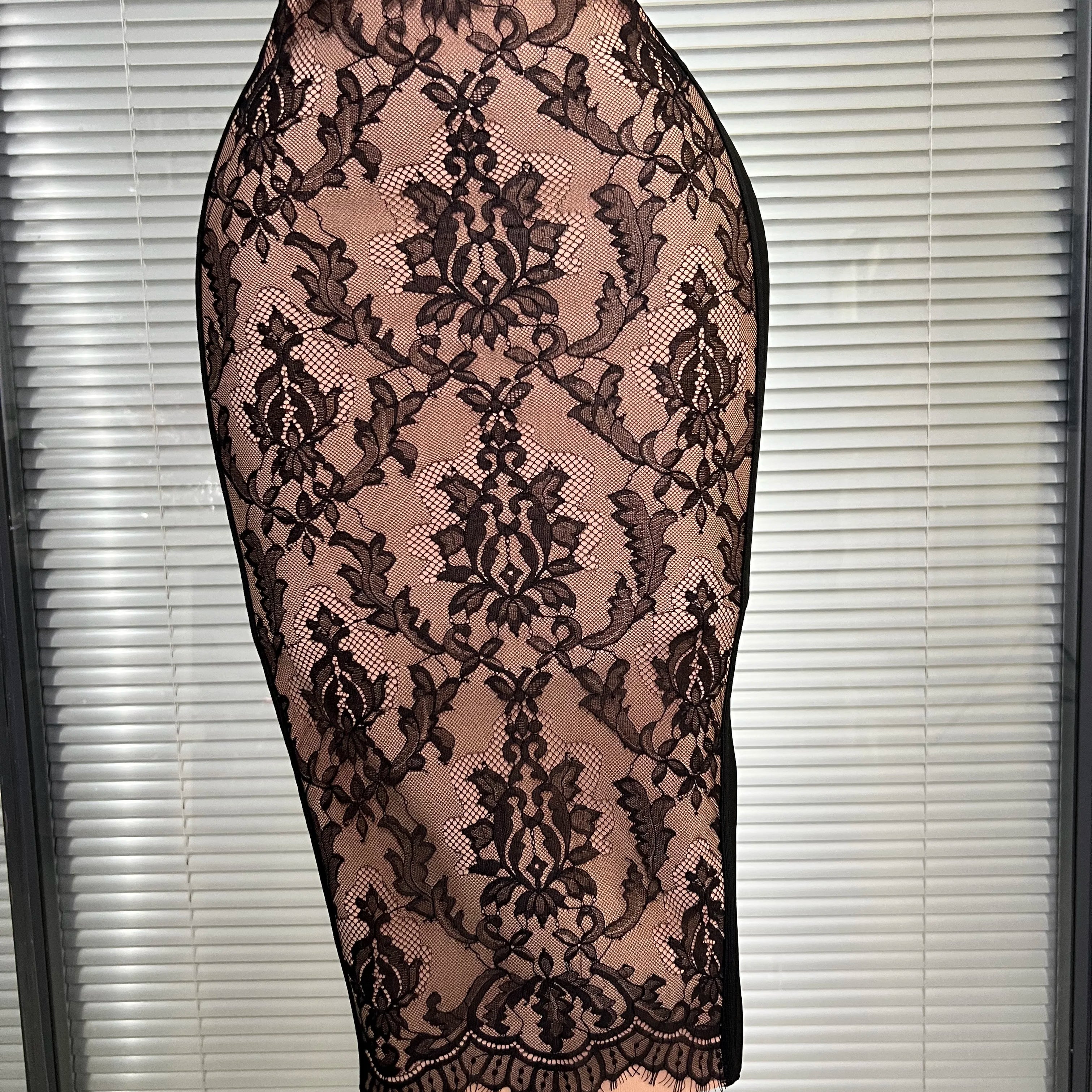 Vestido New INS Sexy Women Black Lace Midi Bandage Dress Celebrity Elegant High Street Knitted Bodycon Party Dress