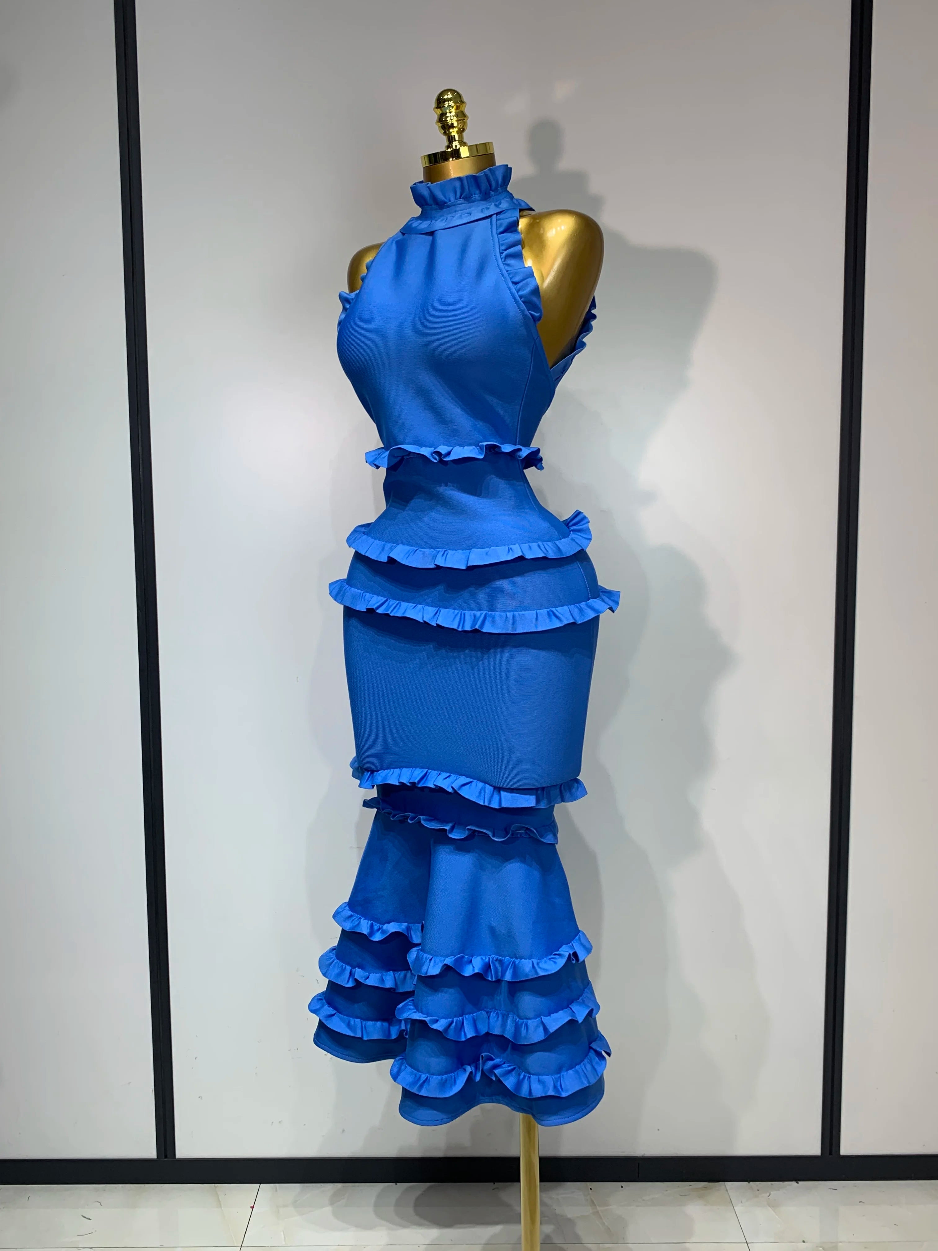 Women Sexy Backless Ruffles Bodycon Bandage Mermaid Dress 2025 Celebrate Evening Party Luxury Birthday Wedding Guest Dress