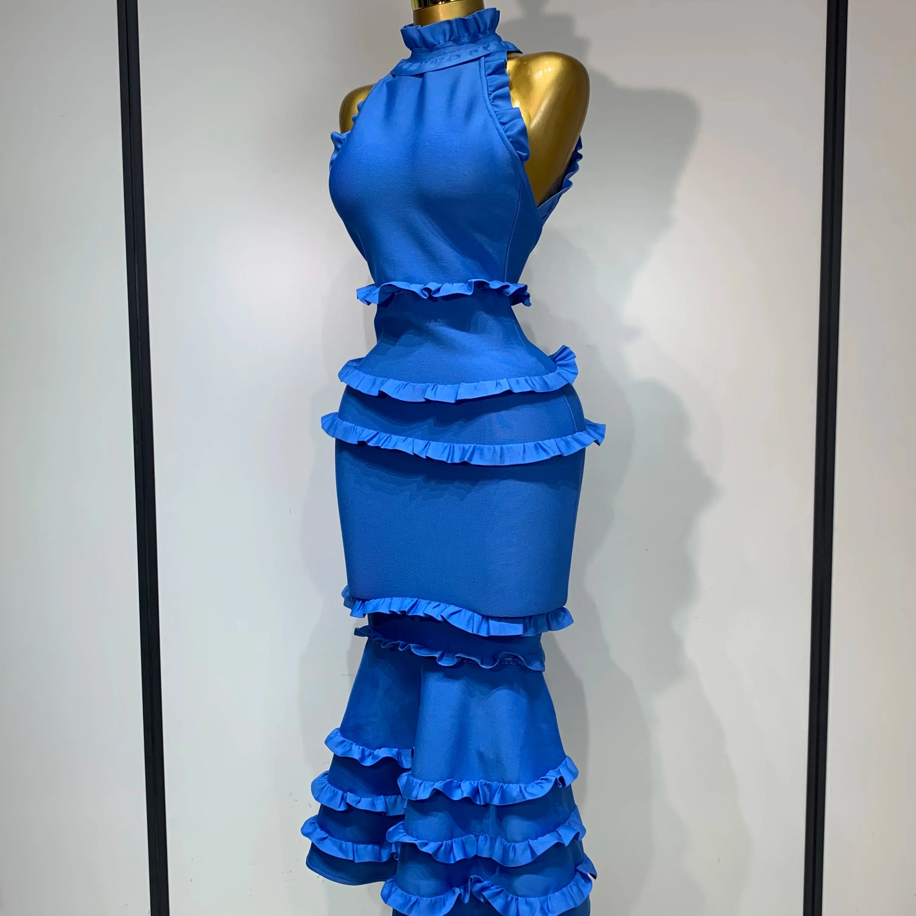 Women Sexy Backless Ruffles Bodycon Bandage Mermaid Dress  Celebrate Evening Party Luxury Birthday Wedding Guest Dress