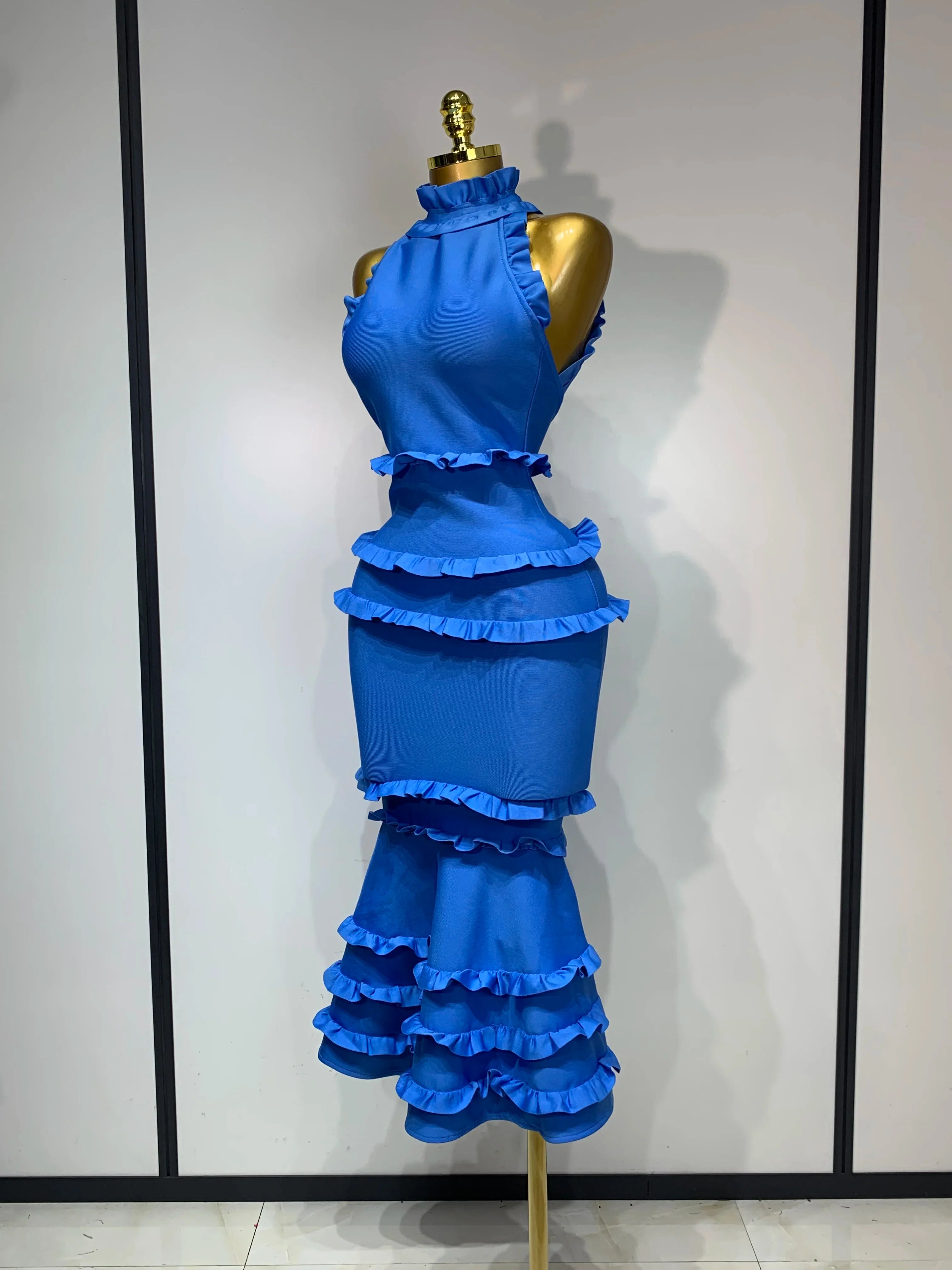 Women Sexy Backless Ruffles Bodycon Bandage Mermaid Dress  Celebrate Evening Party Luxury Birthday Wedding Guest Dress