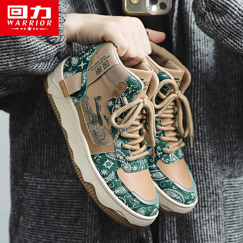 Warrior Men's Sneakers Casual Leather Skateboar Shoes - Fashion High Top Shoes For Men Para Walking Sneaker