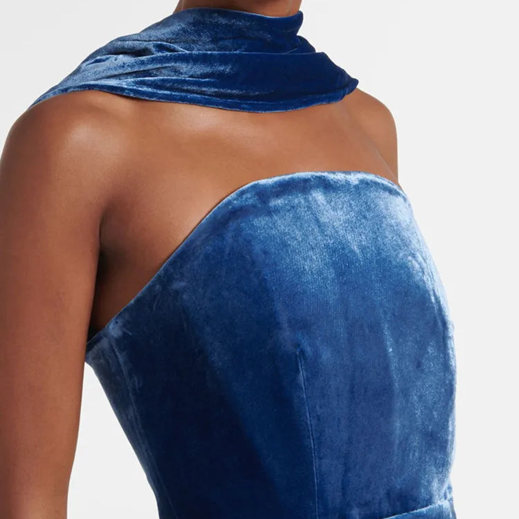 Chic Luxury Women Celebrity Sexy Tank Velvet Blue Maxi Long Gowns Dress 2025 Elegant Evening Party Club Vestido