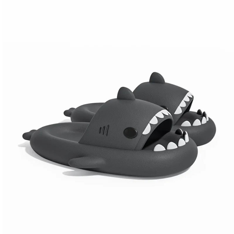Summer Shark Slippers Women Slides Men Bathroom Flip Flops Home Anti-Skid Flat Shoes Outdoor Children's Funny Sandals Dark Grey