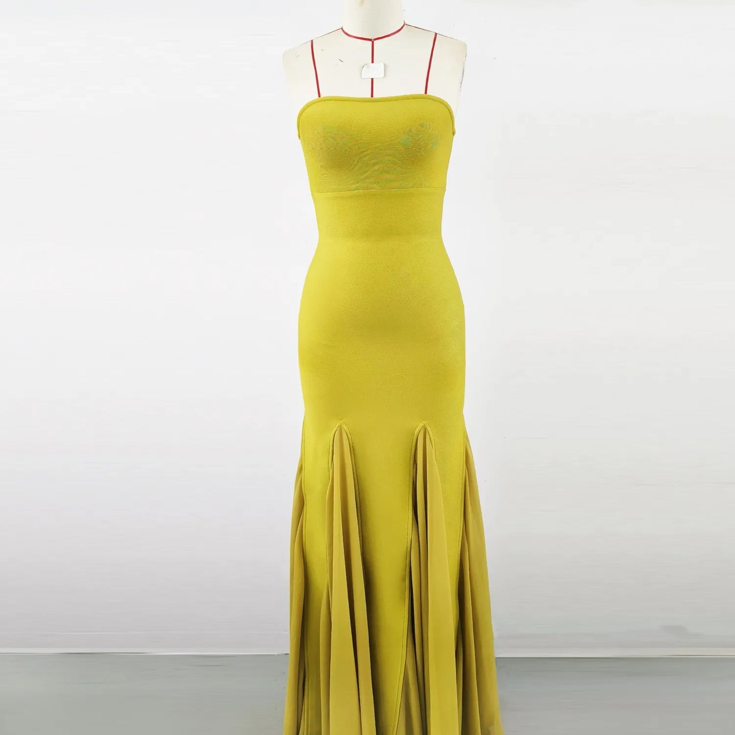 Yellow Color Women Sexy Strapless Bodycon Long Maxi Bandage Dress Celebrate Birthday Vacation Graduation Season Outfit