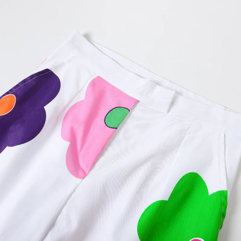 Uoozee New Female Multi-Colored Floral Printed Wide Leg Pants Spring Summer Fashion Small Fresh Casual Trousers Bottoms