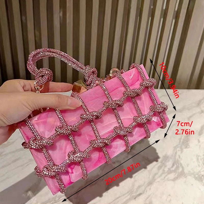 Luxury Rhinestone Purses For Women Brand Fashion Designer Handbags Marbling Evening Clutch Versatile Party Rhinestone Bag