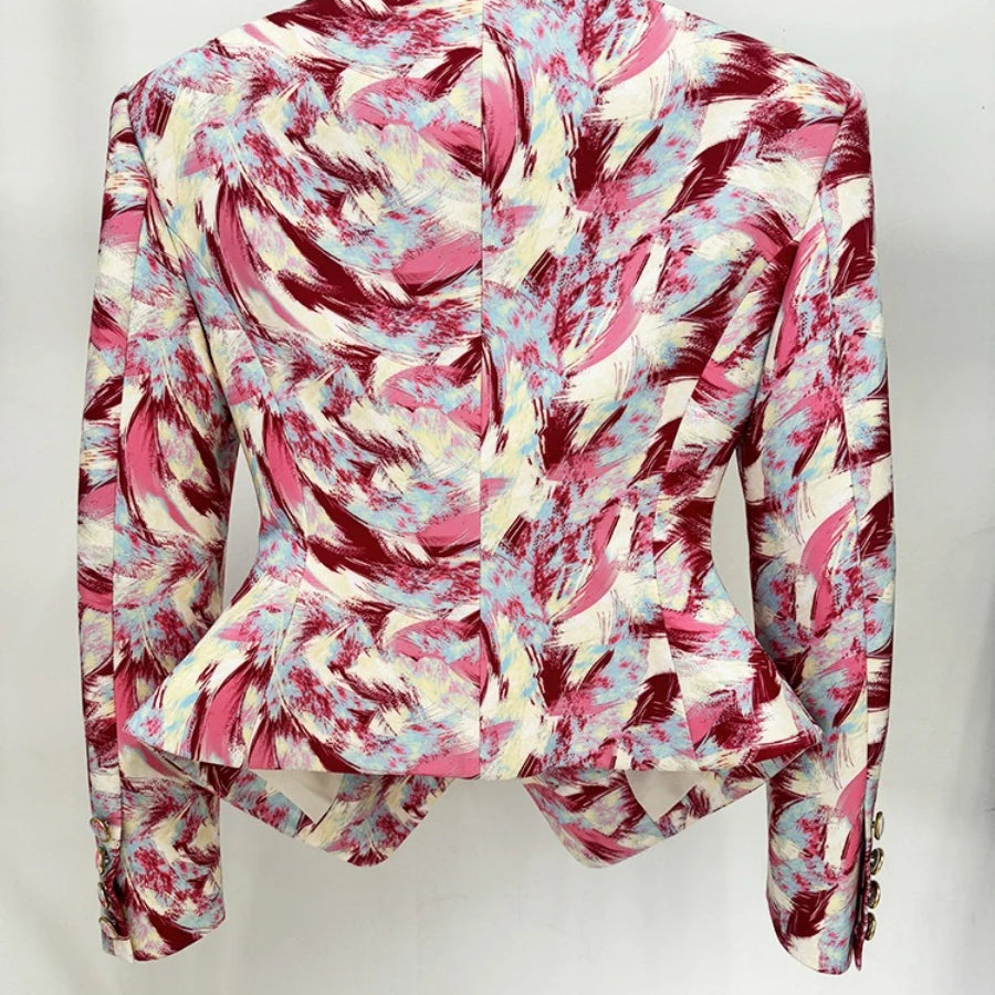 TWOTWINSTYLE Hit Color Spliced Printing Fashion Jackets for Women V Neck Long Sleeves Patchwork Button Elegant Jacket Female New