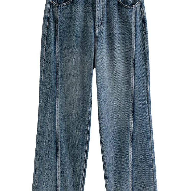 Casual Style High Waist Cotton Straight Jeans for Women Autumn All-match Denim Pants Female